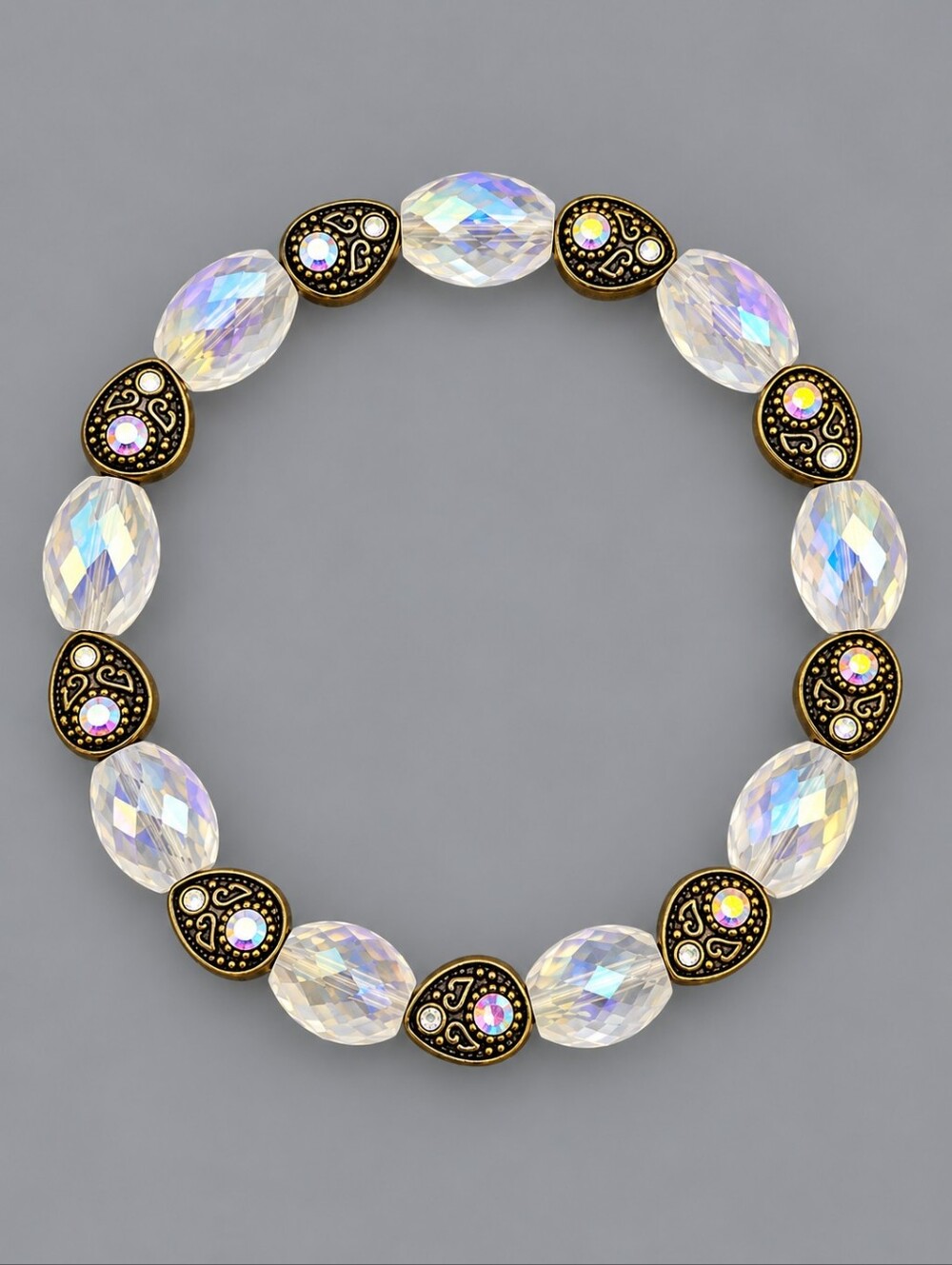 HANDMADE Irridescent Holographic Acrylic and Metal Beaded Stretch Bracelet
